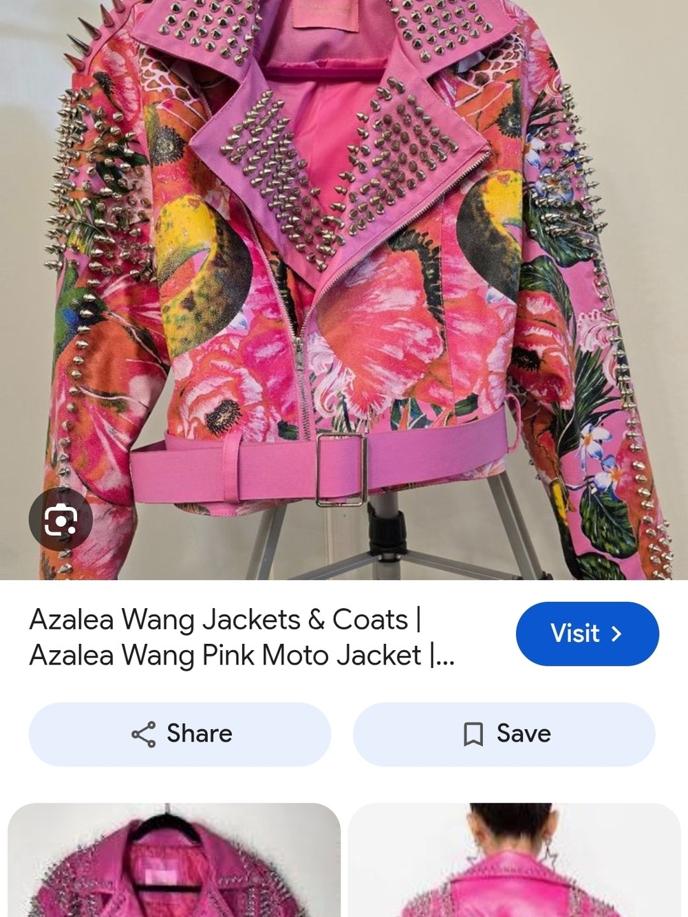 Azalea Wang Pink Floral Studded Moto Jacket